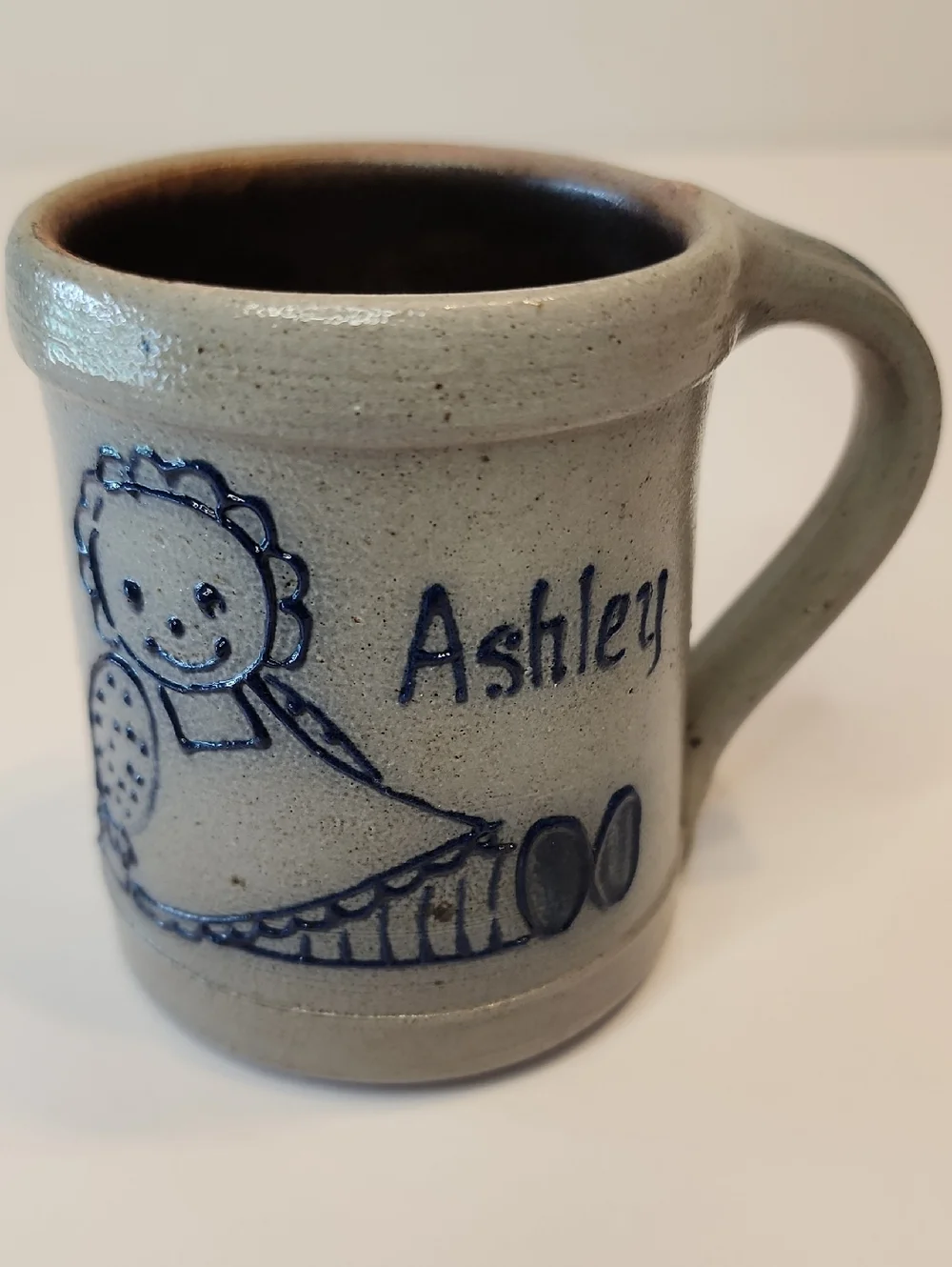 Rockdale Stoneware Handled Mug Blue Floral Motif ASHLEY & RAGGGEDY ANN On Front